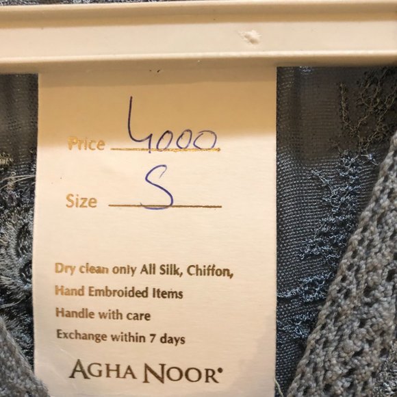 Agha Noor Women's All Silk Chiffon Heavy Embroidered Tunic Dress Gray Small NEW - Picture 3 of 4